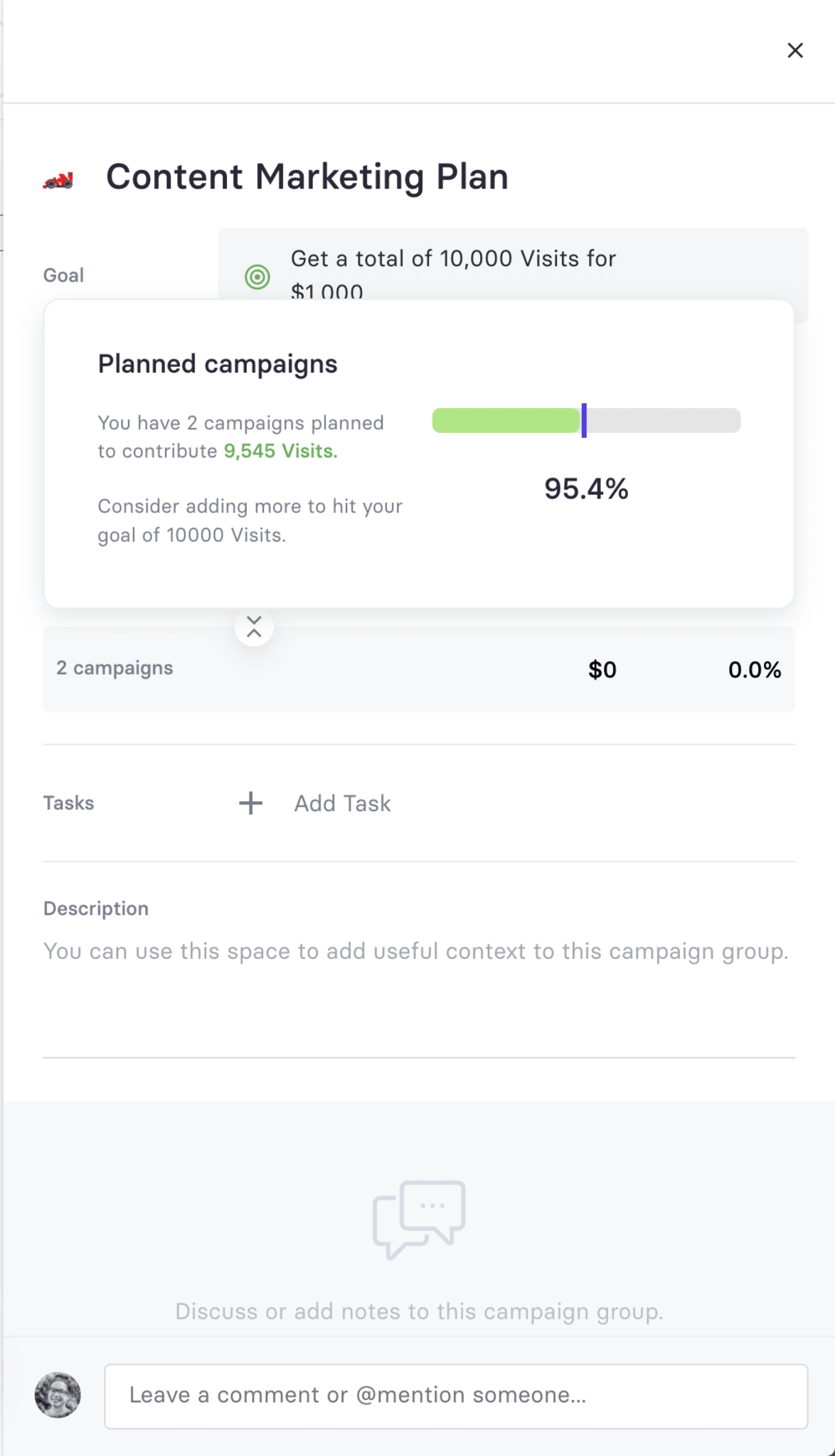 Add a goal to a campaign group to see how all the assigned campaigns will contribute to that goal